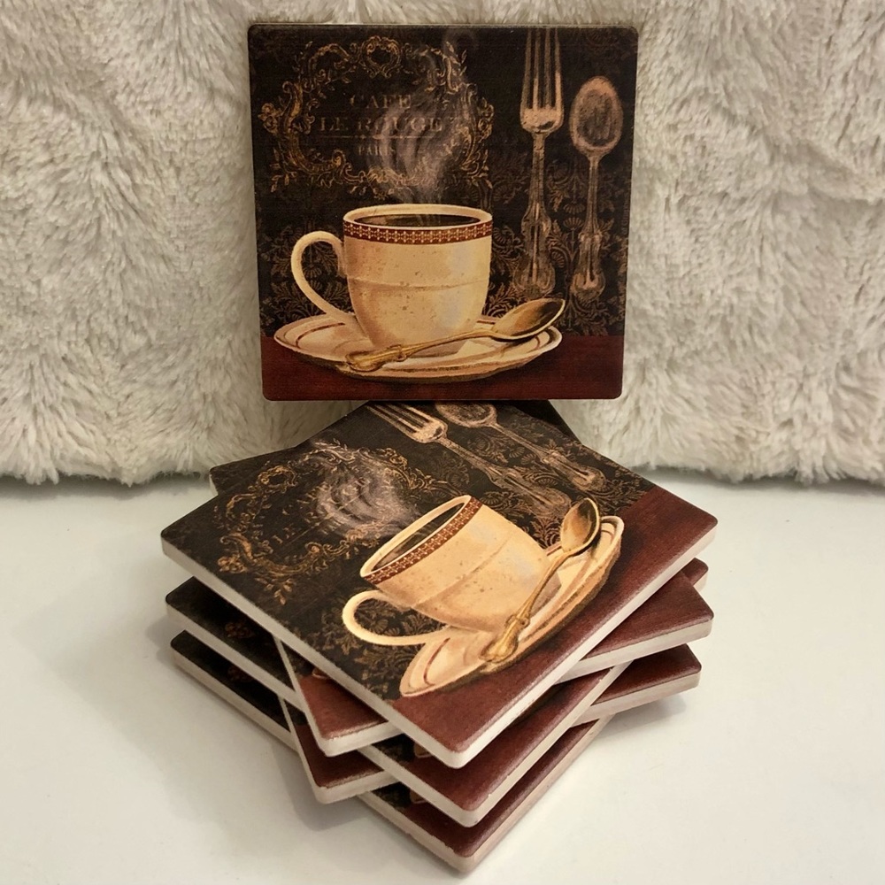 STONE COASTERS X 6 / COFFEE MUG DESIGN